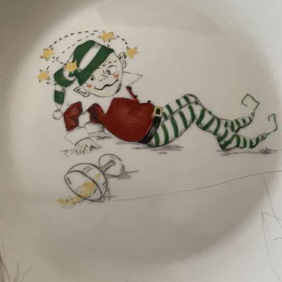 Restoration Hardware Naughty Elf 7.75" Set of 6 Salad Plates Boxed RARE Vintage - Picture 6 of 12